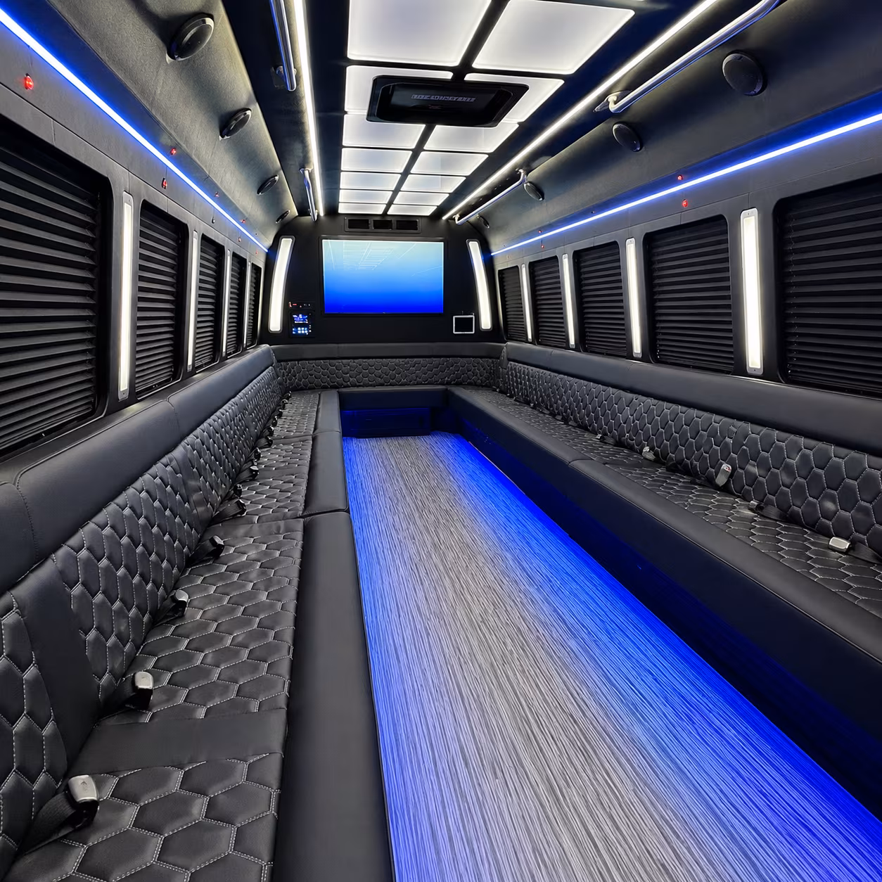 Interior of a party bus rental serving Inglewood