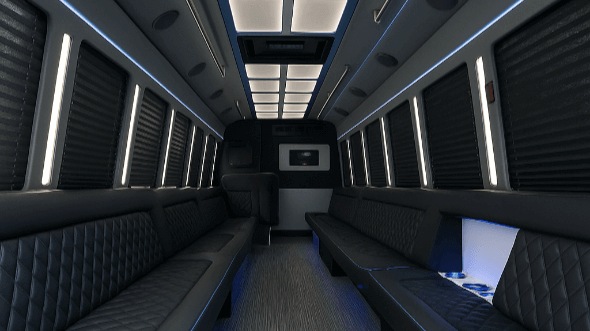 Interior of Charter Bus Company Compton's 20 Passenger Party Bus in Compton