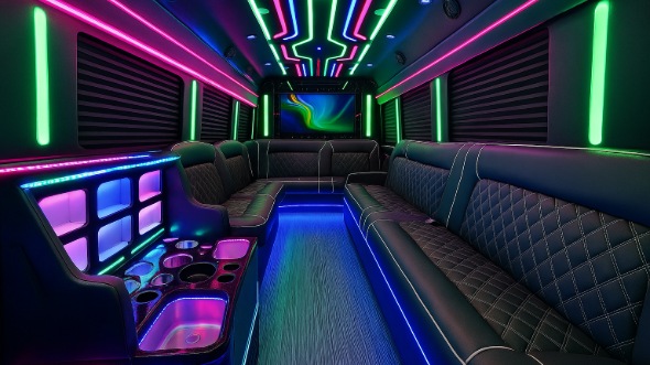 Interior of Charter Bus Company Gardena's 20 Passenger Party Bus in Gardena