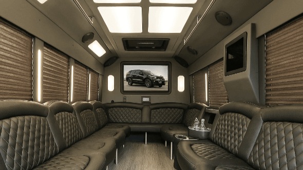 Interior of Charter Bus Company Los Angeles's 25 Passenger Party Bus in Los Angeles