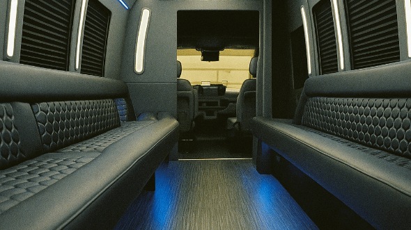 Interior of Charter Bus Company Downey's 28 Passenger Party Bus in Downey