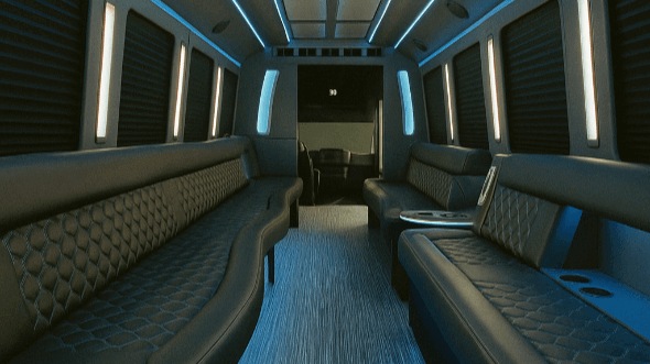 Interior of Charter Bus Company Gardena's 28 Passenger Party Bus in Gardena