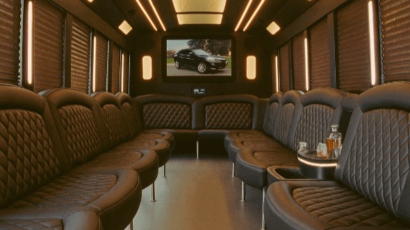 Interior of Charter Bus Company Compton's 30 Passenger Party Bus in Compton